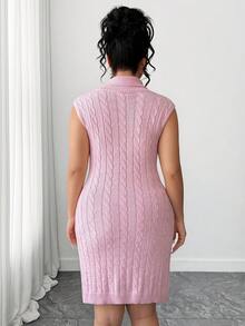 Elenzga Women's Spring/Summer New Arrival Single Piece Half-Turtleneck Fitted Short Sleeveless Heart Embroidery ,Valentine's Day Sweet Date Fashionable Versatile Elegant Knit Pullover Dress Heart Dress - Pink - View 2