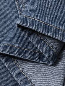 DAZY Đầm denim tay ngắn cổ bẻ cho bé gái tuổi teen, thích hợp cho mùa thu. - Màu xanh lam - Xem 7