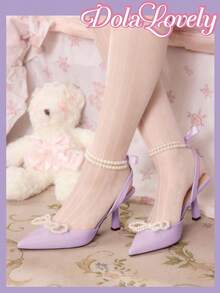 Dola Lovely Fashionable Women Faux Pearl Bow High Heels, Comfortable Versatile Pumps Spring Shoes Spring Break Easter Valentine's Day - Mauve Purple - View 1