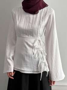 DAZY Spring/Summer Minimalist Design Poetic Old Money Casual Office/Commute Long Sleeve White Blouse For Women - White - View 3