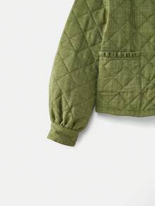 lacRébo Winter Green Quilted Jacket With Ruffled Collar And Button Front Winter Women Clothes Spring Summer  New Year - Army Green - View 14