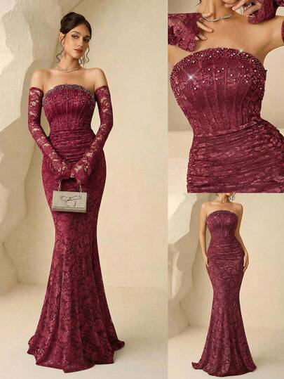 Coutiva Luxury Evening Gown, High-End Formal Dress, Elegant And Sophisticated Lady-Like Style  Long Sleeve Prom Dress Off Shoulder Formal Dress Burgundy Evening Dress Elegant Women Dresses Glamorous Lace Dress Women Elegant Evening Dresses Glamrae Elegant Dresses Valentines Dress Elegant Dress Sequin Dress Pink Red Dress Floral Dress