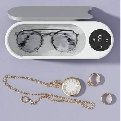 Teckwe 1个ABS材质振动超声波清洗消毒器，低噪音运行，便携小巧，纯色设计，家用超声波清洗机，可去除眼镜、珠宝、手表等污渍，适合日常家居、宿舍、旅行清洁，高效清洁工具，C型接口，电池容量200mAh