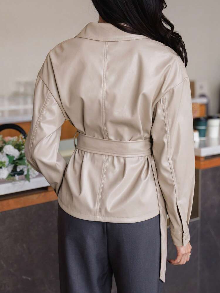 Women's Casual Solid Color Belted Blazer, Spring/Summer
