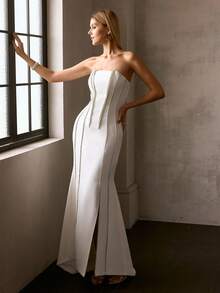 MOTF Soiréza 女士春夏抹胸水钻链条派对连衣裙 - 白色 - 查看 2