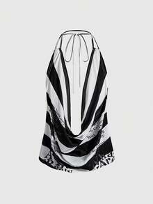 ROMWE Avant Thời trang nữ gợi cảm tương phản sọc in khẩu hiệu áo hai dây hở lưng - Nhiều màu - Xem 8