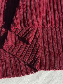 Comfortcana Áo khoác cardigan dệt kim gân màu trơn tối giản cỡ lớn, buộc dây phía trước - Màu Đỏ Sâu - Xem 6