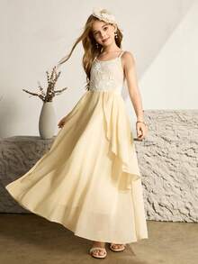 少女款，优雅香槟色雪纺吊带修身连衣裙，适合晚宴、圣诞节、万圣节、婚礼、舞会、度假、毕业季等场合。 - 香檳色 - 查看 5