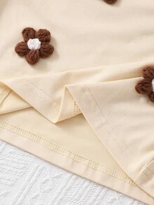 SHEIN Genkimix Kids 女童舒适可爱碎花吊带背心和短裤两件套，米色、卡其色、黄色可选，两件套幼儿女童夏季服装套装，碎花套装，夏季童装 - 卡其色 - 查看 6