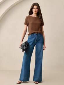 BizChic 女士纯色不规则领镂空金属装饰修身长袖休闲办公上衣、商务休闲上衣、派对装、优雅夏季衬衫