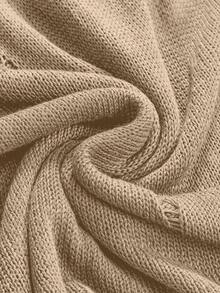 ROMWE Grunge Punk 女士时尚街头风连帽破洞针织上衣，夏季 - 卡其色 - 查看 4