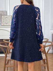 EMERY ROSE Women's Elegant Commuter Lace Patchwork Mini Dress