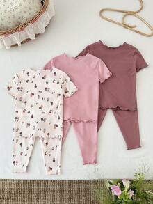 LMoss Kids 6件套女婴可爱碎花弹力针织短袖连体衣套装 - 彩色 - 查看 2