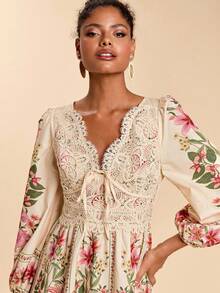 Travachic Women's Romantic Floral Print Vacation Long Sleeve Dress - Pink - View 1