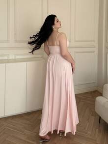 Flirla Plus Size Women Elegant Solid Color Knotted Camisole Dress - Pink - View 2