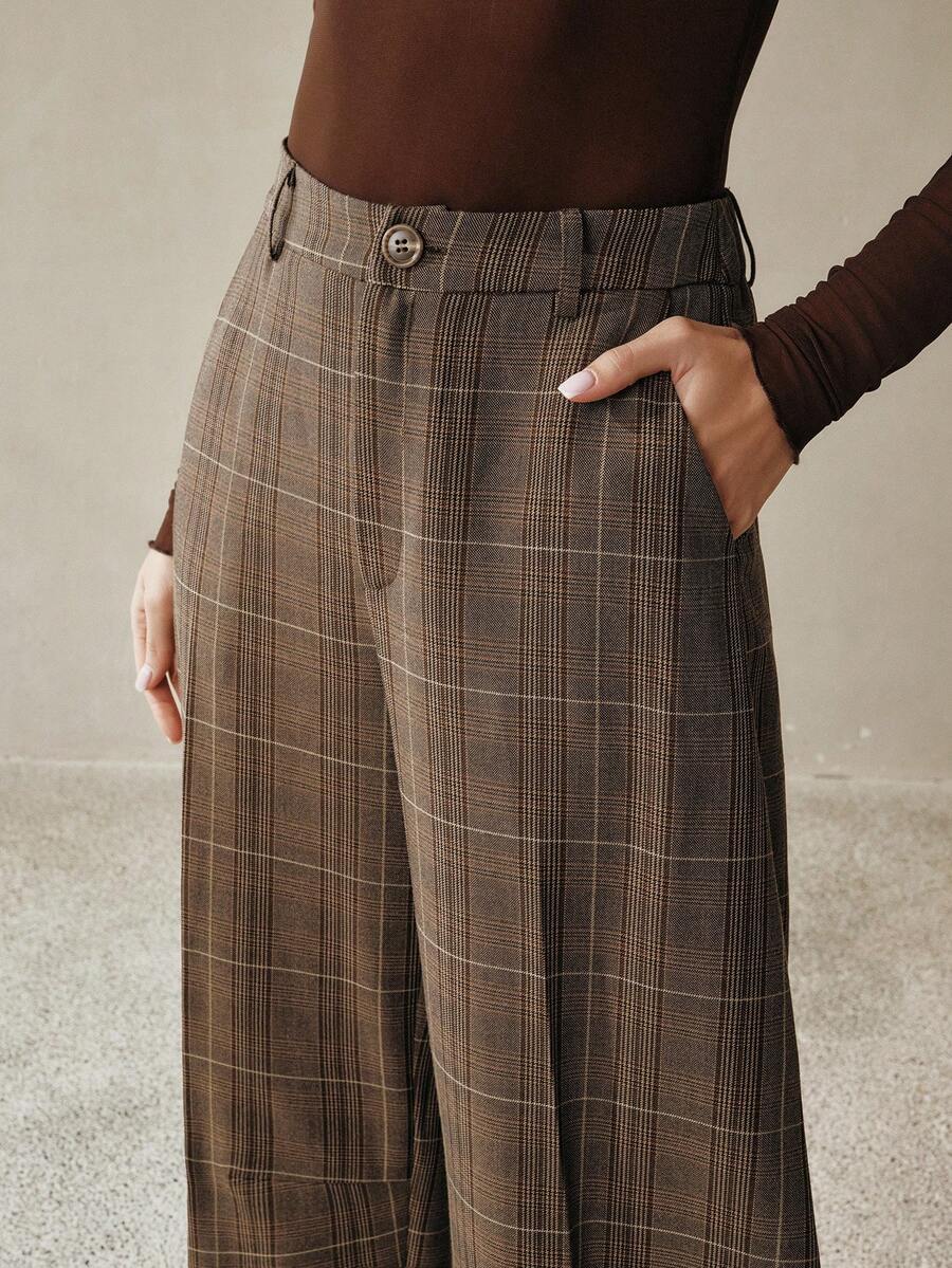 Anewsta Women's Fashion Barrel Leg Pants, Spring/Summer - Brown - View 1