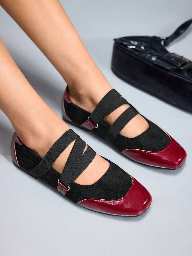 CUCCOO GRLICON Women's Casual Versatile Commuting Simple Contrast Color Elastic Band Flats Valentine's Day