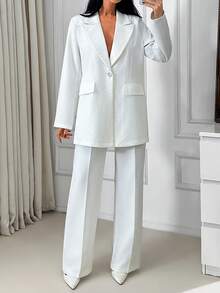 EURMUSE Women Two Pieces Rhinestone Detailed Blazer And Pant Suit Sets - White - View 6