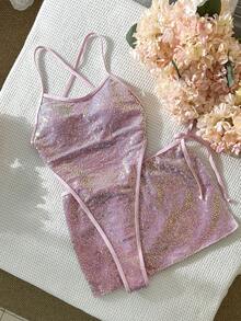 Swim SXY 吊带露背交叉镂空亮面夏季连体裤