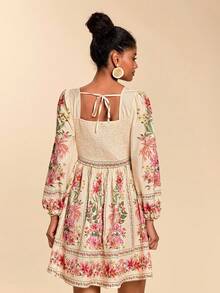 Travachic Women's Romantic Floral Print Vacation Long Sleeve Dress - Pink - View 2