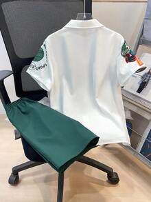 2pcs Tween Boy Casual Patchwork Contrast Color Short Sleeve Mandarin Collar Shirt And Elastic Waist Pocket Shorts Set, Suitable For Autumn, Spring, Summer, Outdoor Play, School, Street Style, Party And Leisure - Multicolor - View 2