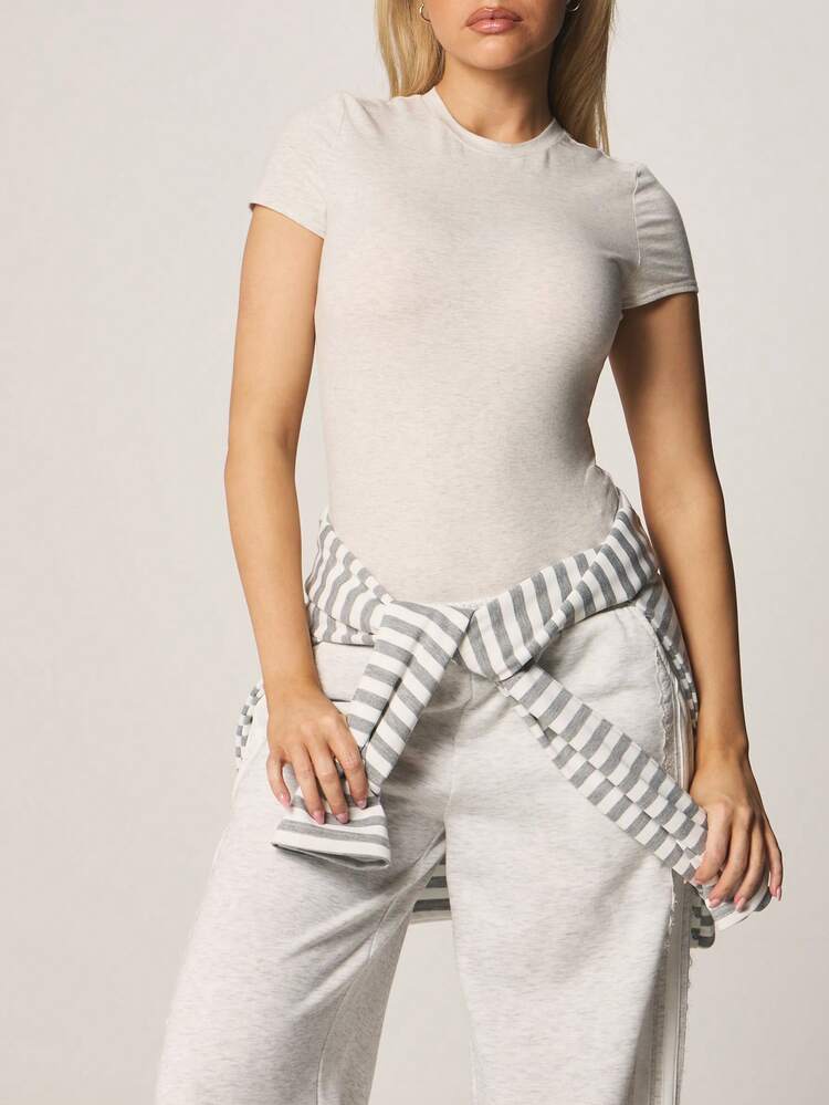 MISSGUIDED Classic Short Sleeve Crew Neck Fitted Bodysuit For Casual Everyday Wear And Lounging Comfort