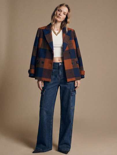 Maija 棕色格子羊毛大衣，时尚百搭的都市女式秋冬外套，新年复古休闲风