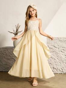 少女款，优雅香槟色雪纺吊带修身连衣裙，适合晚宴、圣诞节、万圣节、婚礼、舞会、度假、毕业季等场合。 - 香檳色 - 查看 1