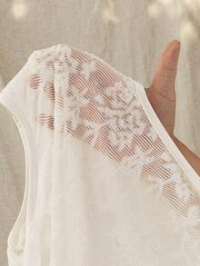 Wildy BOHO Casual Lace Women's T-Shirt, Suitable For Daily Wear, Commuting, Spring/Summer - Beige - View 8