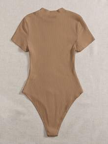 SHEIN Essnce Mock-neck Rib-knit Bodysuit - Mocha Brown - View 2