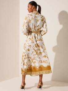 Lilora 女士优雅印花系带连衣裙 - 彩色 - 查看 6