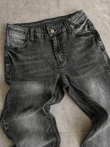 Attitoon 女士休闲日常通勤时尚破洞喇叭牛仔裤 - 黑色 - 查看 5