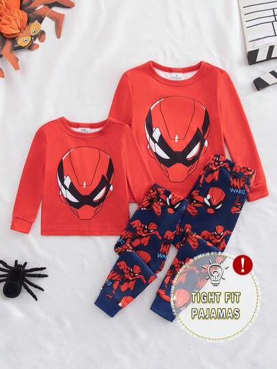 2pcs Baby Boy Print Knit Crew Neck Top And Allover Print Pants Set, Stylish And Cool Comfortable Casual Sleepwear Outfit, Spring/Summer