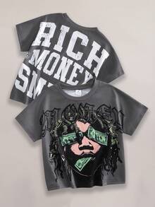 Coolqubz Young Boy Casual Slogan Graphic Round Neck Short Sleeve T-Shirt, Summer Youth Boys Rapper Shirts Boys Graphic Tees Boys Hip Hop Clothing Kids Graphic T-Shirts - Grey - View 1