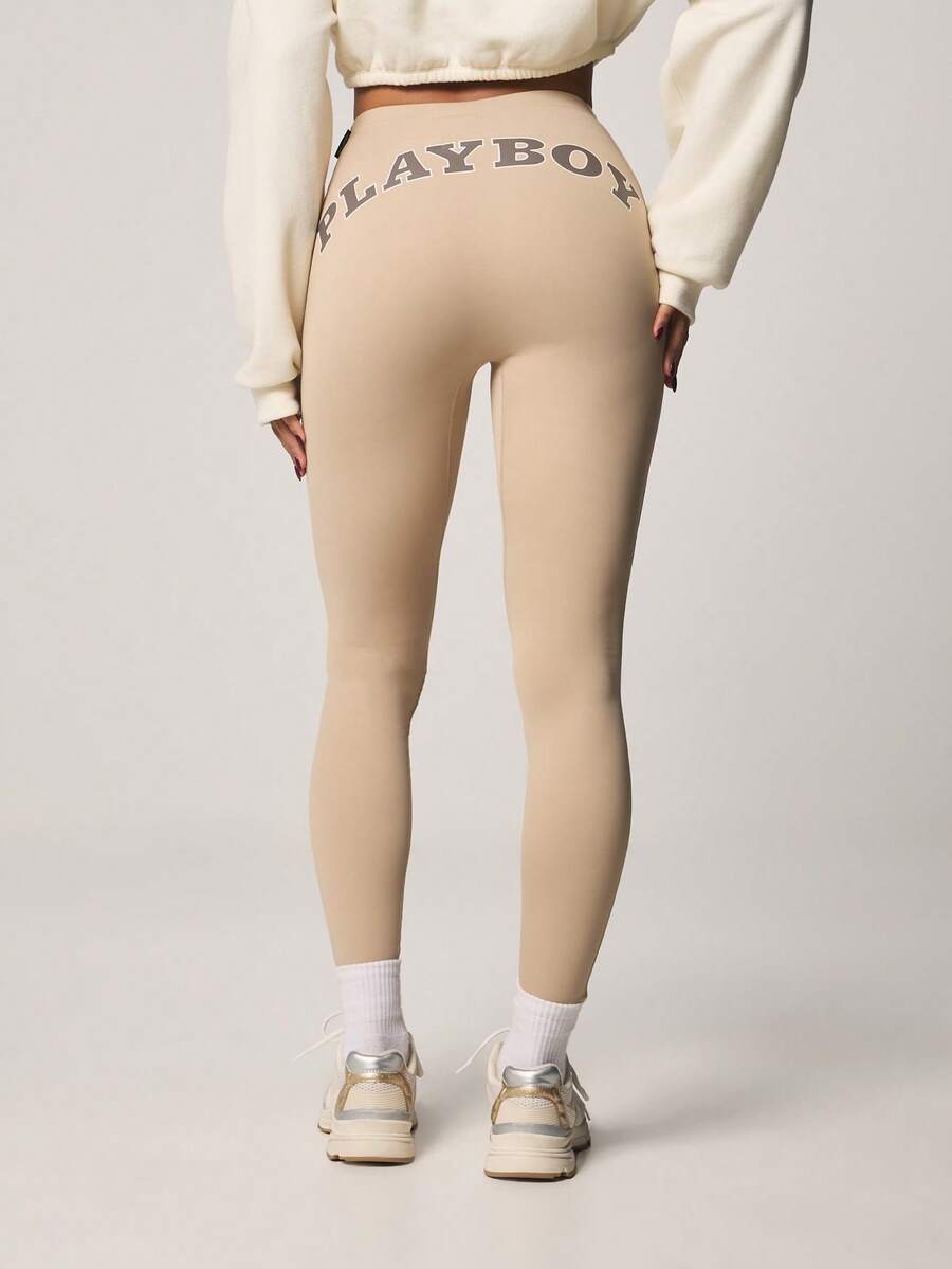 Missguided x Playboy Quần legging cạp cao có logo và chi tiết sọc bên hông, kiểu dáng thể thao ôm sát, dài đến mắt cá chân, thích hợp cho tập luyện. - Màu Xám nhạt - Xem 1