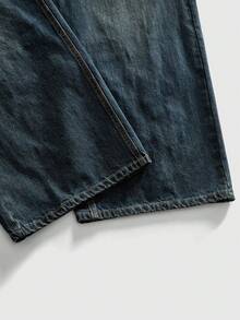 ROMWE MEN Men's Casual Washed Embroidered Denim Jeans - Dark Wash - View 8