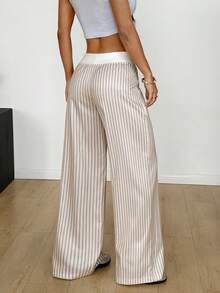 Flirla Pantalones de mujer con diseño de patchwork a rayas y contraste de colores - Albaricoque - Ver 2
