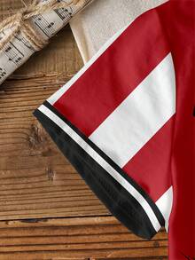 TOM & JERRY X SHEIN 男婴休闲条纹卡通图案圆领短袖上衣，夏季 - 白色 - 查看 6