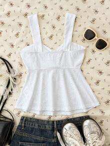 SHEIN Teen Girls Knitted Textured Ruched Bust Casual Camisole - White - View 2