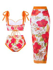 Swim Oasis Bộ bikini 3 mảnh kiểu Nam Mỹ gợi cảm dành cho nữ, chất liệu vải in họa tiết, thích hợp cho kỳ nghỉ biển. - Nhiều màu - Xem 2