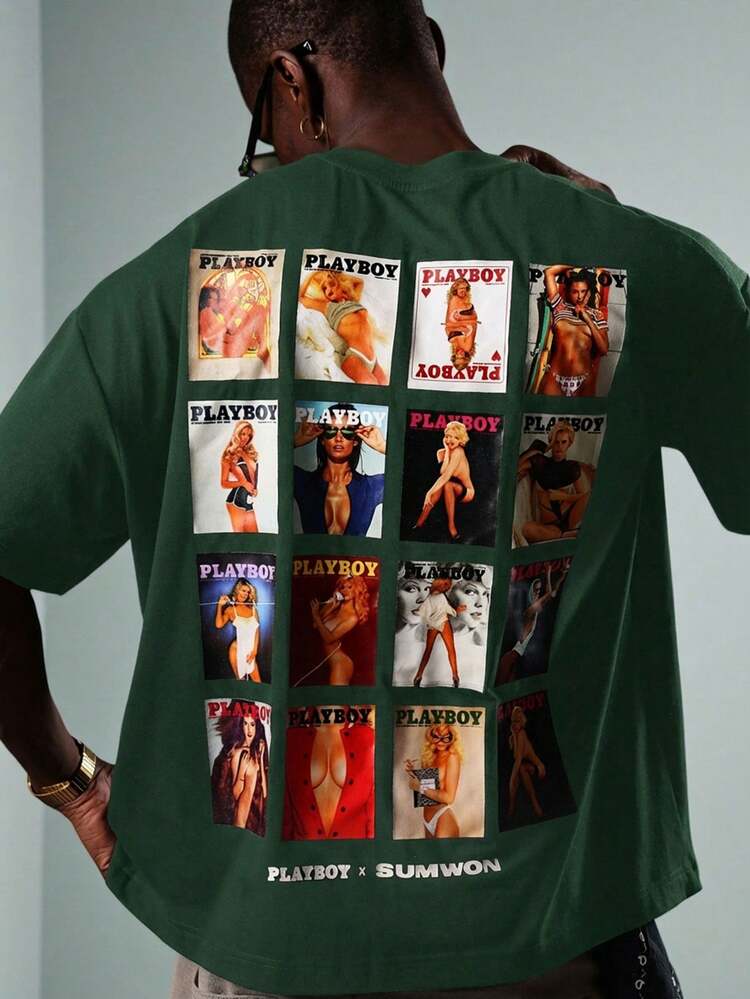 Maglietta con stampa grafica squadrata e copertine di riviste