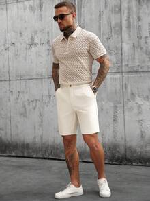 Manfinity CasualCool Men's Beige Casual Split Design Shorts - Beige - View 3