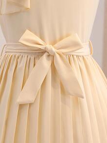 Tween Girls' Elegant Elegant High-End Apricot Sleeveless Round Neck Design Waist Snug Fit Luxurious Pleated Dress - Apricot - View 6