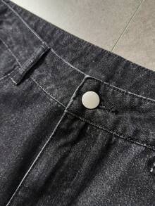 ROMWE MEN Street Life Men's Casual Washed Metal Eyelet Decoration Denim Jeans - Black - View 6