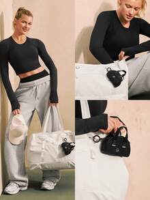 GLOWMODE 0.2L Mini Carry Water-Resistant Trim Metallic Logo Quilted Coin Purse Key Chain Studio Travel Daily Casual - Black - View 7