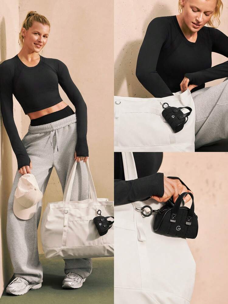 0.2L Mini Carry Water-Resistant Trim Metallic Logo Quilted Coin Purse Key Chain Studio Travel Daily Casual