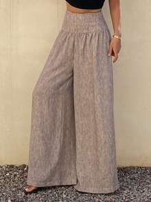 DAZY 女士高腰休闲直筒褶皱裤 - 棕色 - 查看 5