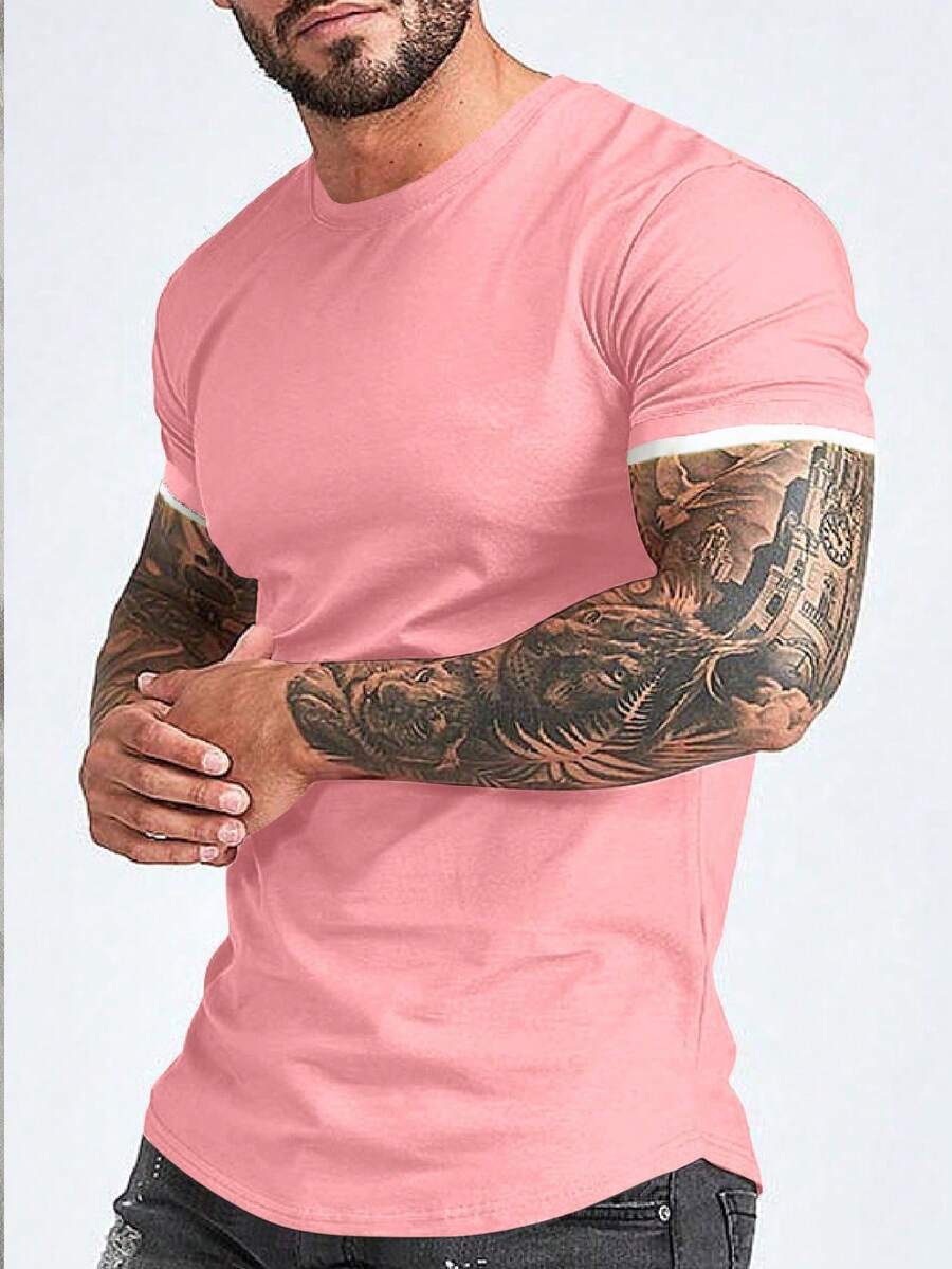 Manfinity Homme Pink Regular Length Short Sleeve T-Shirt For Men Casual Modern Style - Pink - View 1