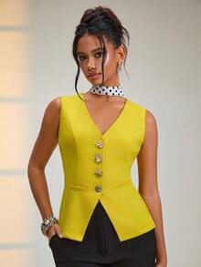 EURMUSE Fashionable Metal Buckle Waist Suit Vest For Commuting