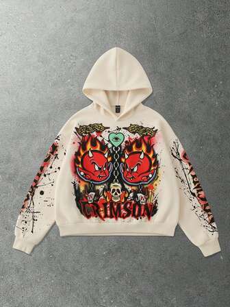 Street Life sweat-shirt à capuche ample pour hommes avec imprimé graphique, style de rue rétro